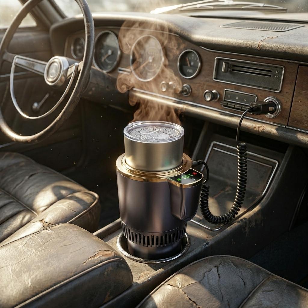 GripVolt Smart Car Cup Holder Cooler & Warmer | -7°C to 60°C Thermoelectric Beverage Chiller with Aluminum Cup, Silicone Lid & LED Touch Display