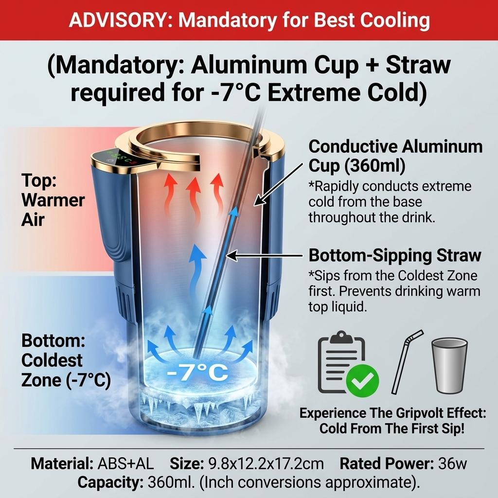 GripVolt Smart Car Cup Holder Cooler & Warmer | -7°C to 60°C Thermoelectric Beverage Chiller with Aluminum Cup, Silicone Lid & LED Touch Display