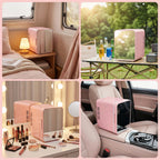 GripVolt 4L Pink Makeup Fridge with Mirror | Portable Skincare Mini Refrigerator with Cooling & Warming, USB Powered