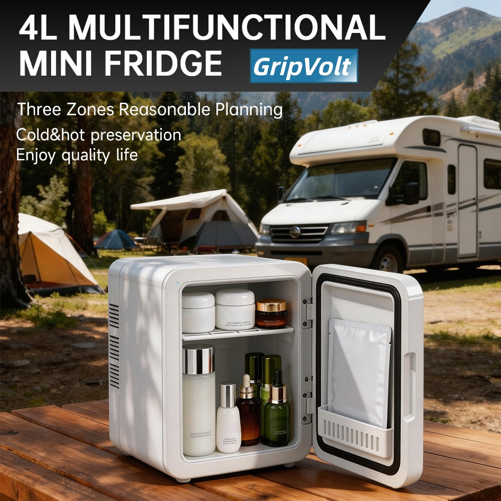 GripVolt 4L Mirror Makeup Fridge – Portable Skincare & Cosmetic Mini Fridge (White)