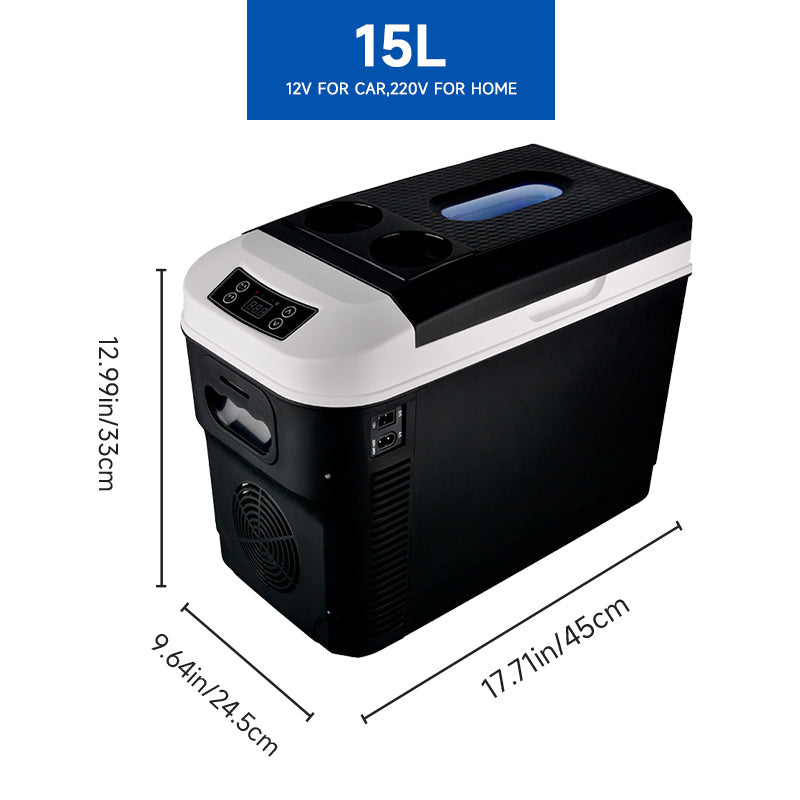 GripVolt 15L Portable Car Refrigerator & Cooler | 12V/24V DC & 220V/240V AC Electric Mini Fridge with Heating & Cooling for Car, RV & Home