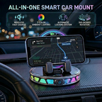 Gripvolt Auto-Clamp Car Phone Mount – Wireless Charging, 360° Flat Rotation, 7 Color Lights, Vacuum Suction