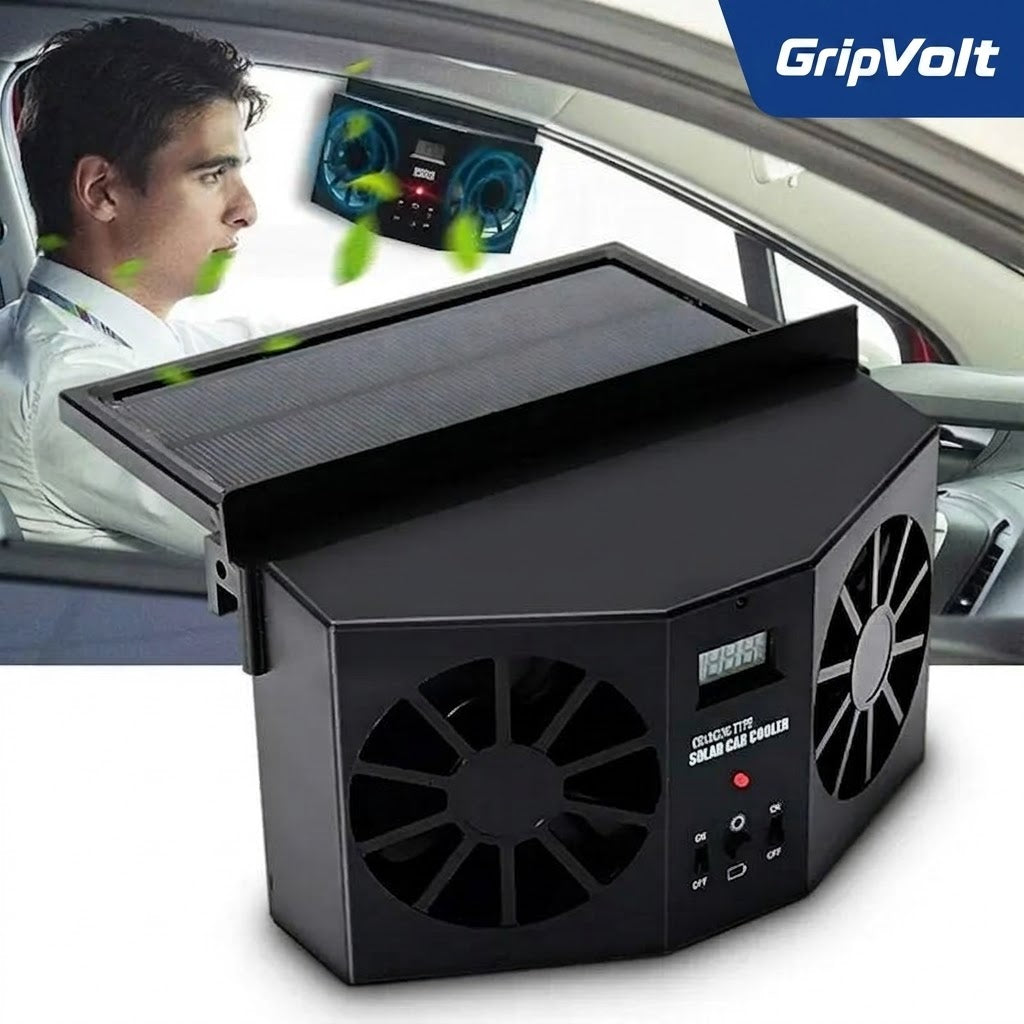 GripVolt Solar-Powered Car Window Fan | Dual Exhaust Ventilator with Temperature Display for Air Circulation, Heat Reduction & Odor Control
