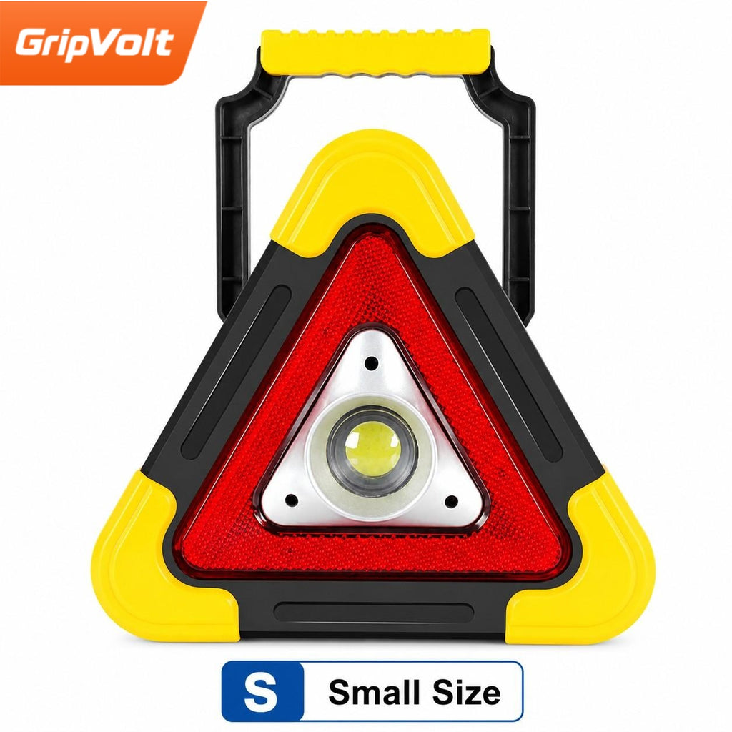GripVolt Solar LED Emergency Warning Triangle | Rechargeable Car Breakdown Warning Light with Flashlight, SOS & Power Bank, Large & Mini Sizes