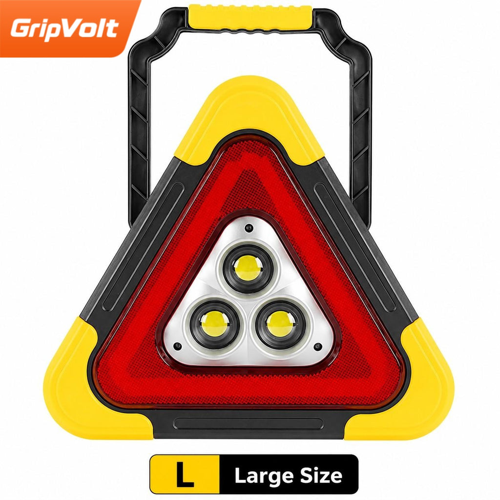 GripVolt Solar LED Emergency Warning Triangle | Rechargeable Car Breakdown Warning Light with Flashlight, SOS & Power Bank, Large & Mini Sizes