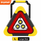 GripVolt Solar LED Emergency Warning Triangle | Rechargeable Car Breakdown Warning Light with Flashlight, SOS & Power Bank, Large & Mini Sizes