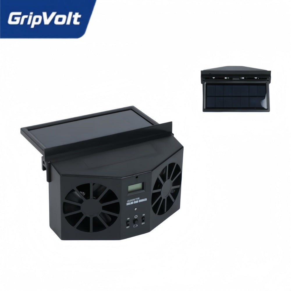 GripVolt Solar-Powered Car Window Fan | Dual Exhaust Ventilator with Temperature Display for Air Circulation, Heat Reduction & Odor Control