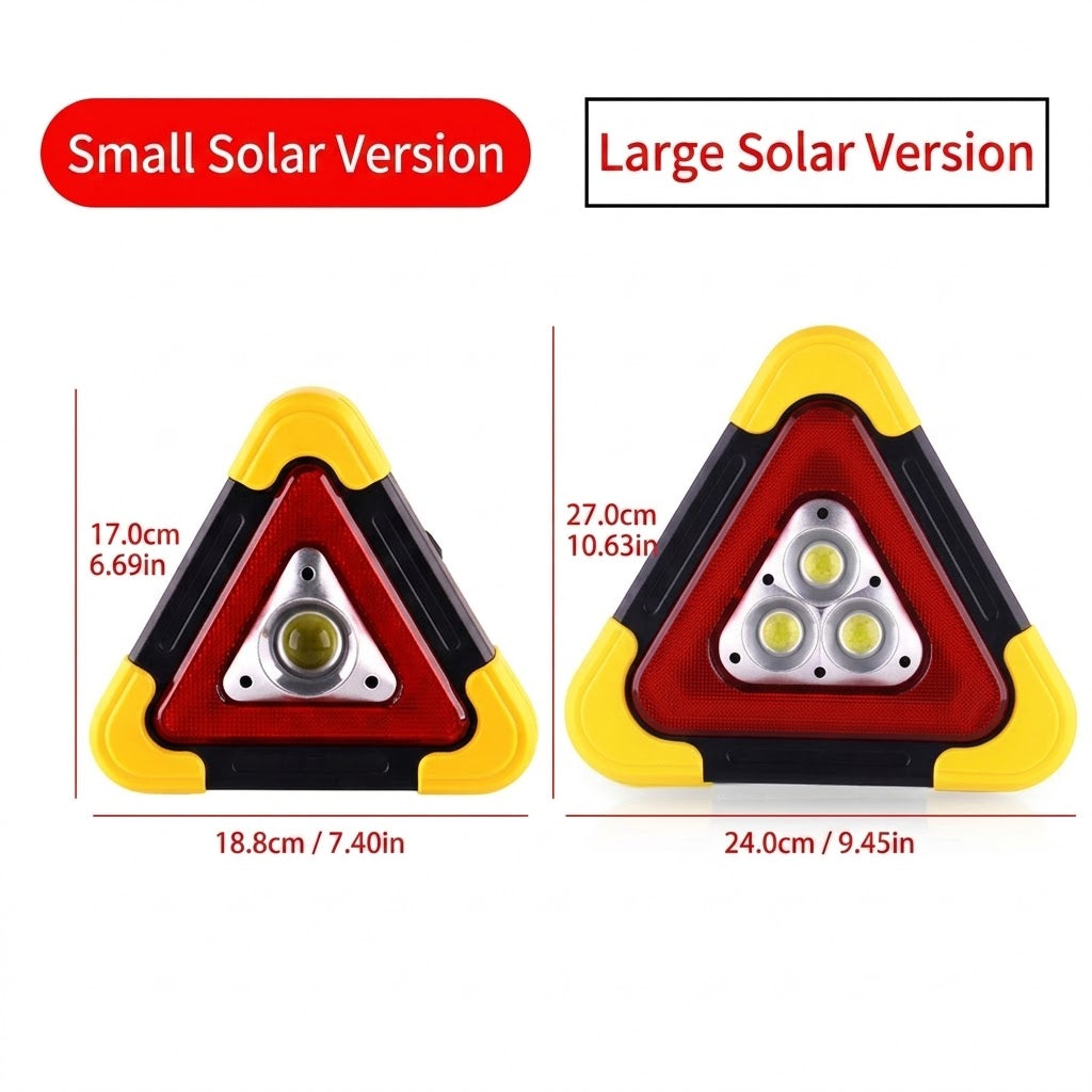 GripVolt Solar LED Emergency Warning Triangle | Rechargeable Car Breakdown Warning Light with Flashlight, SOS & Power Bank, Large & Mini Sizes