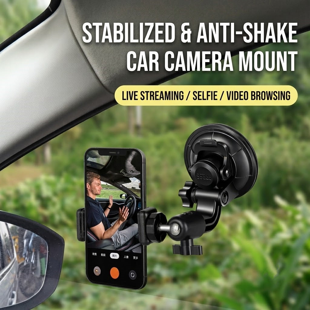 GripVolt Car Phone Camera Mount | Vacuum Suction Dashboard Holder with 360° Rotation for Driving Videos, Vlogging, Live Streaming & Navigation
