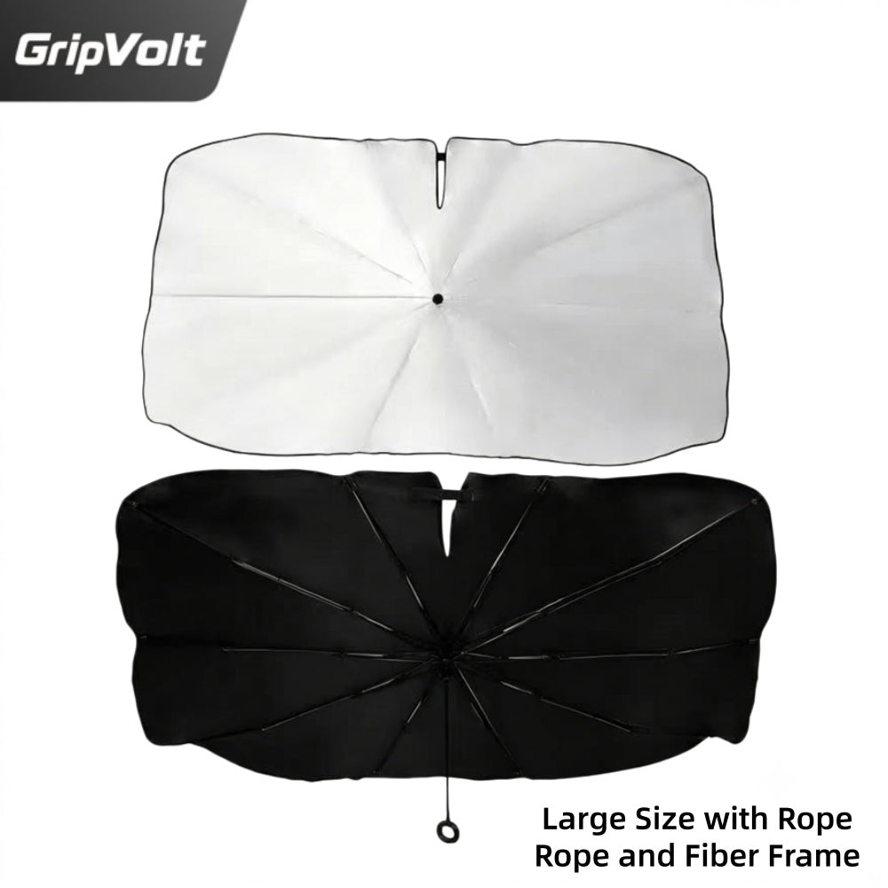 GripVolt Lightweight Foldable Car Sun Shade Umbrella | 140×80cm Windshield Sunshade with Nano Titanium Silver Coating, UV & Heat Protection, Compact Storage for Most Vehicles