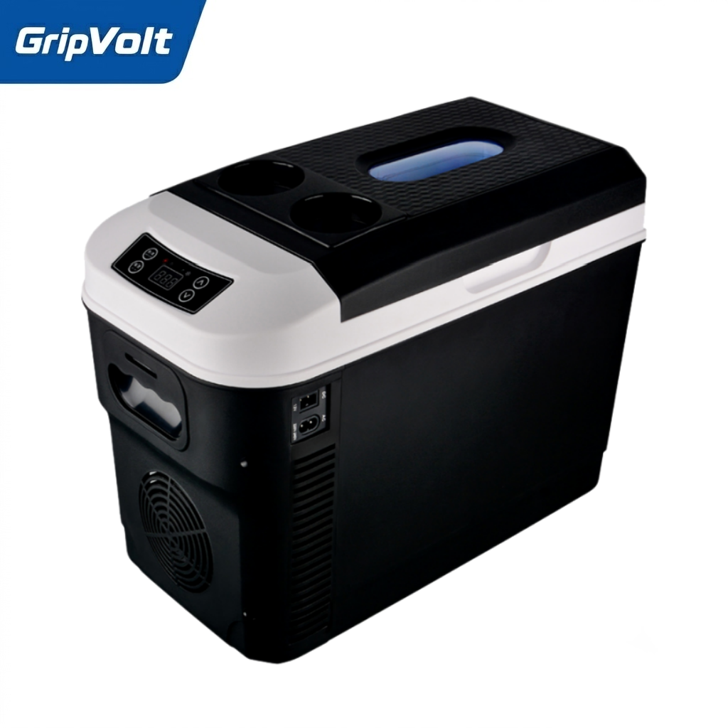 GripVolt 15L Portable Car Refrigerator & Cooler | 12V/24V DC & 220V/240V AC Electric Mini Fridge with Heating & Cooling for Car, RV & Home
