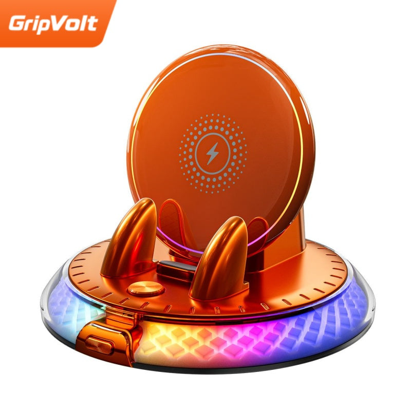 GripVolt RGB Wireless Charging Car Phone Mount | Automatic Clamping Dashboard Holder with 360° Rotation for iPhone & Android