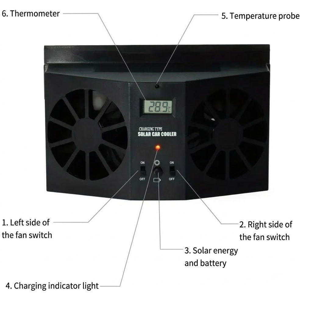 GripVolt Solar-Powered Car Window Fan | Dual Exhaust Ventilator with Temperature Display for Air Circulation, Heat Reduction & Odor Control