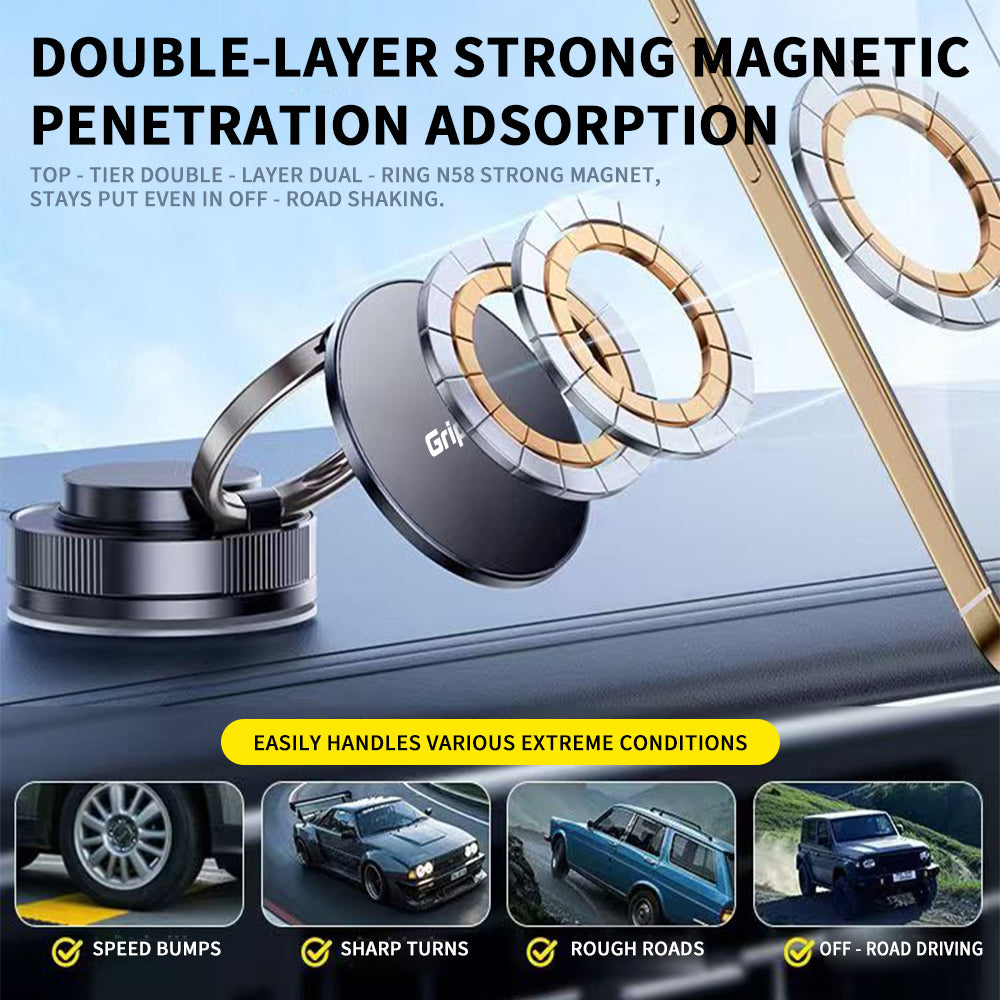 Gripvolt Vacuum Suction Cup Magnetic Car Phone Holder – 360° Rotation, Strong Sticky Base, Universal Magnet Kit
