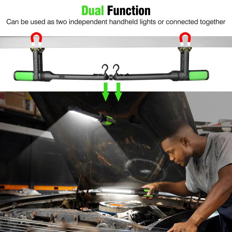 GripVolt 2-in-1 Rechargeable LED Work Light | 2400LM Magnetic Underhood Mechanic Light with Dual Hooks, 4400mAh Battery & 360° Adjustable Design