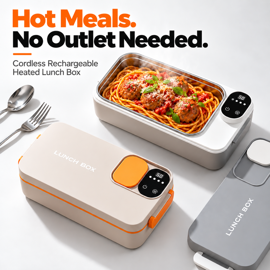 GripVolt Cordless Heated Lunch Box | Rechargeable Electric Food Warmer with Adjustable Temperature for Truck Drivers, Cars & Travel