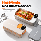 GripVolt Cordless Heated Lunch Box | Rechargeable Electric Food Warmer with Adjustable Temperature for Truck Drivers, Cars & Travel
