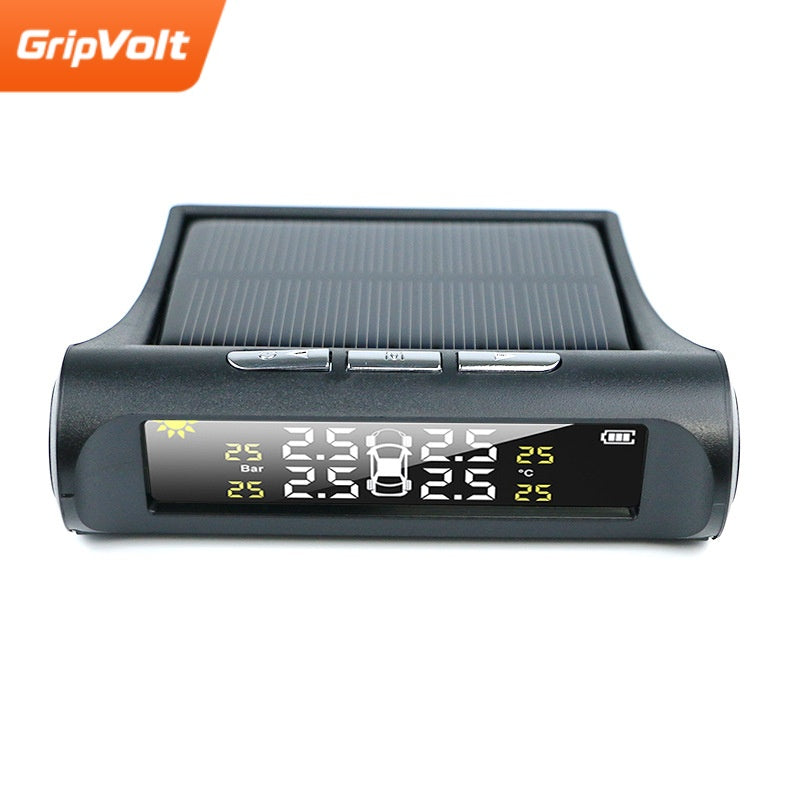 GripVolt Solar TPMS Tire Pressure Monitoring System | External Tire Pressure & Temperature Sensors with Digital Display, Real-Time Alerts for Cars, SUVs & RVs