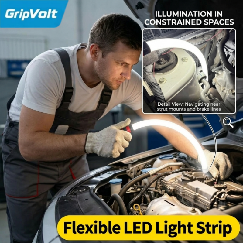 GripVolt Flexible LED Inspection Light | Bendable Silicone Work Light for Car Repair, 3 Modes Rechargeable Mechanic Flashlight for Engine Bay, Garage & Camping