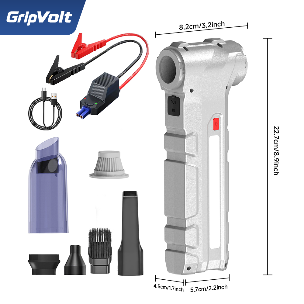 GripVolt 5-in-1 Turbo Air Duster & Jump Starter | 130,000RPM Car Vacuum, 600A Battery Booster, Power Bank & LED Flashlight
