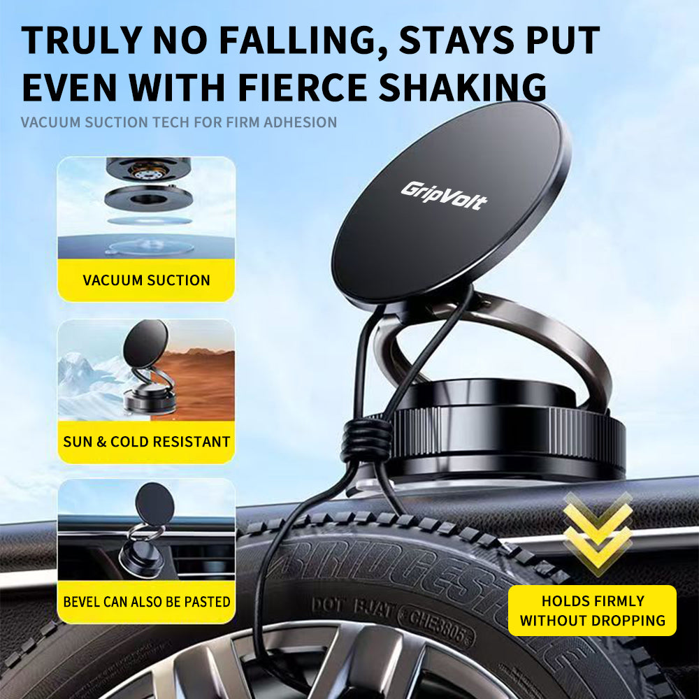 Gripvolt Vacuum Suction Cup Magnetic Car Phone Holder – 360° Rotation, Strong Sticky Base, Universal Magnet Kit