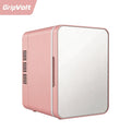 GripVolt 4L Pink Makeup Fridge with Mirror | Portable Skincare Mini Refrigerator with Cooling & Warming, USB Powered