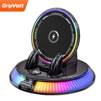 GripVolt RGB Wireless Charging Car Phone Mount | Automatic Clamping Dashboard Holder with 360° Rotation for iPhone & Android