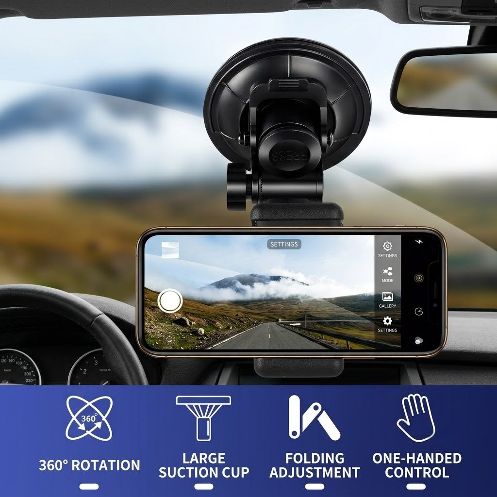 GripVolt Car Phone Camera Mount | Vacuum Suction Dashboard Holder with 360° Rotation for Driving Videos, Vlogging, Live Streaming & Navigation