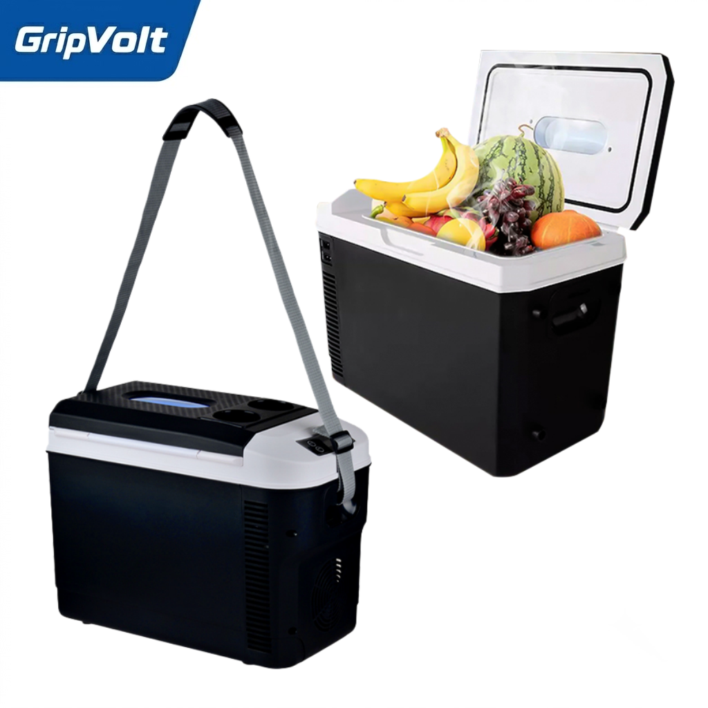 GripVolt 15L Portable Car Refrigerator & Cooler | 12V/24V DC & 220V/240V AC Electric Mini Fridge with Heating & Cooling for Car, RV & Home