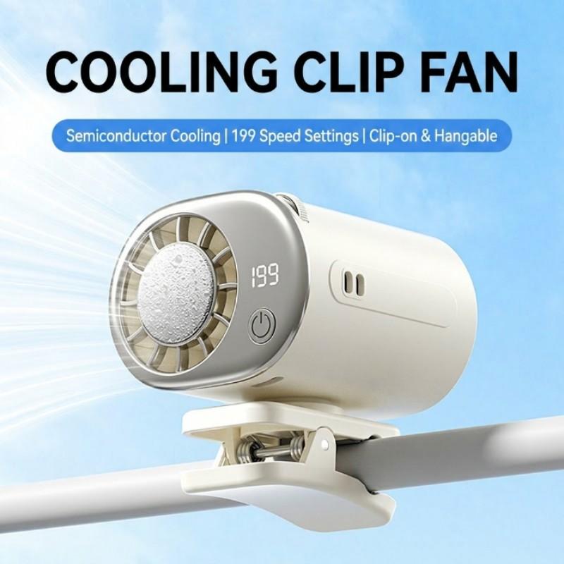 Gripvolt 199-Speed Clip Fan with Ice Cooling – 360° Rotatable, LED Display, USB Rechargeable – for Car, Home, Office & Outdoor