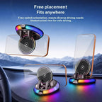 GripVolt RGB Wireless Charging Car Phone Mount | Automatic Clamping Dashboard Holder with 360° Rotation for iPhone & Android