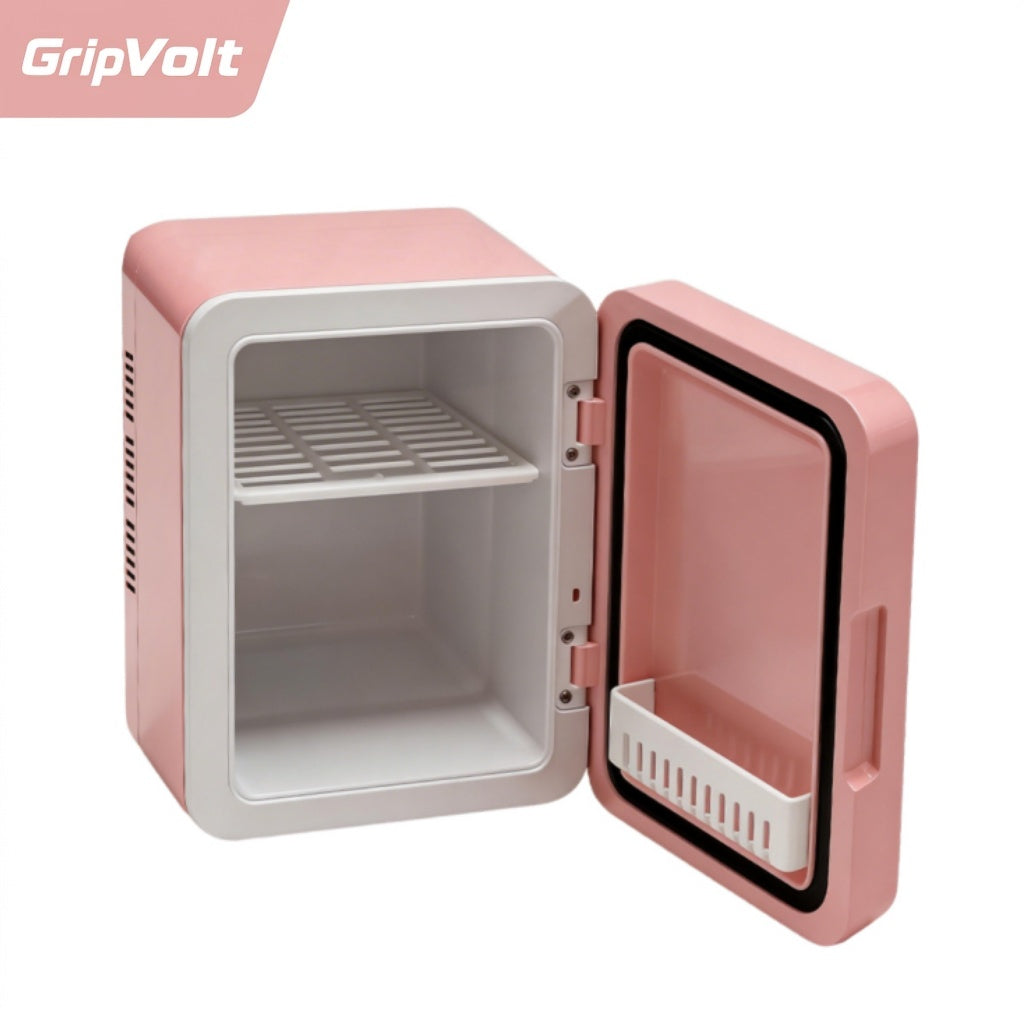 GripVolt 4L Pink Makeup Fridge with Mirror | Portable Skincare Mini Refrigerator with Cooling & Warming, USB Powered