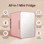GripVolt 4L Pink Makeup Fridge with Mirror | Portable Skincare Mini Refrigerator with Cooling & Warming, USB Powered