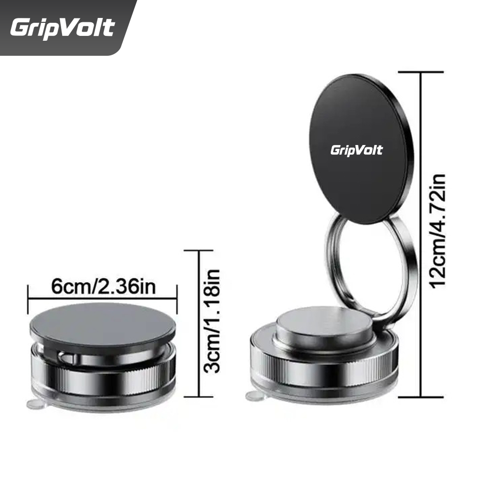GripVolt Vacuum Magnetic Car Phone Holder | 360° Rotating Dashboard & Windshield Phone Mount with Strong Suction Base