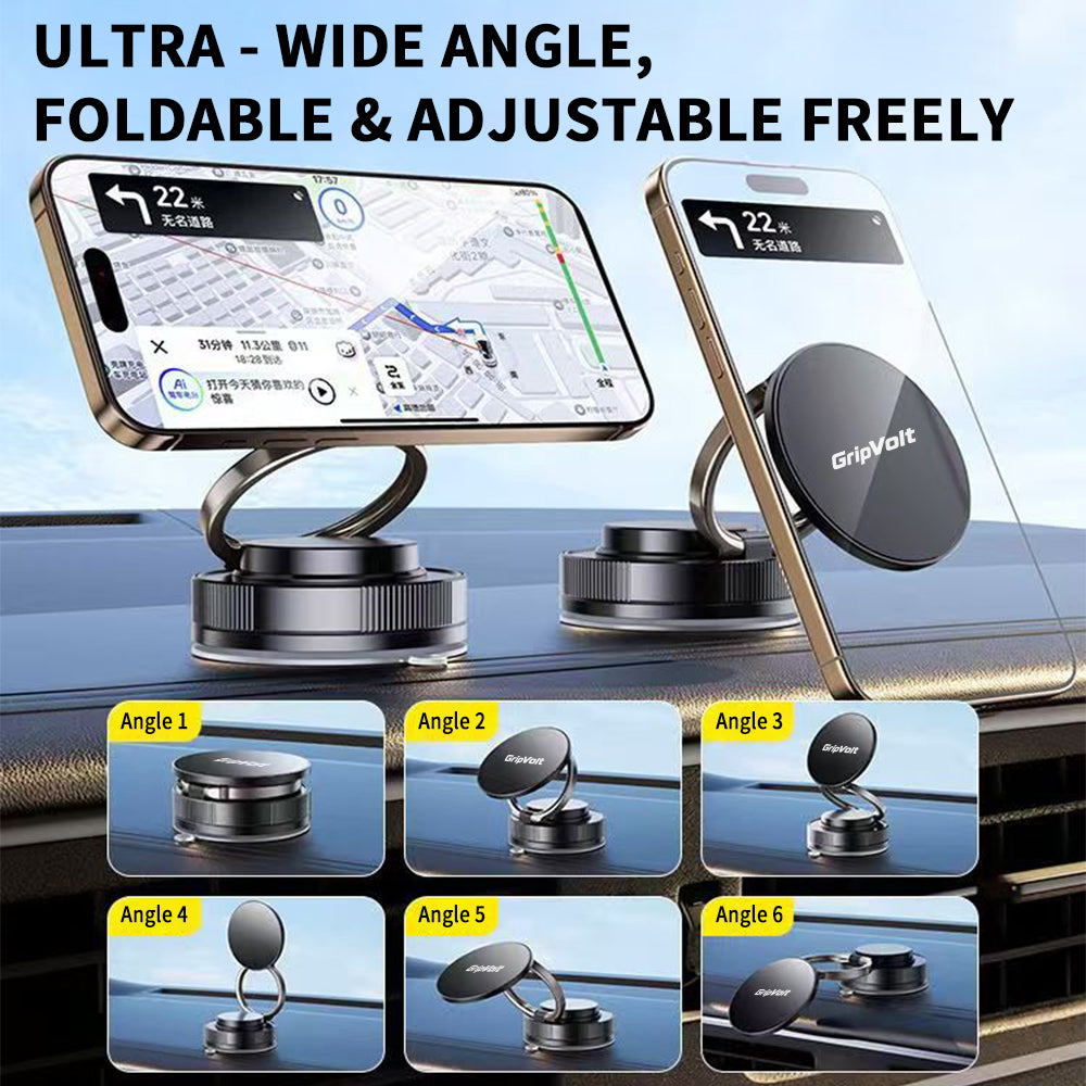 Gripvolt Vacuum Suction Cup Magnetic Car Phone Holder – 360° Rotation, Strong Sticky Base, Universal Magnet Kit