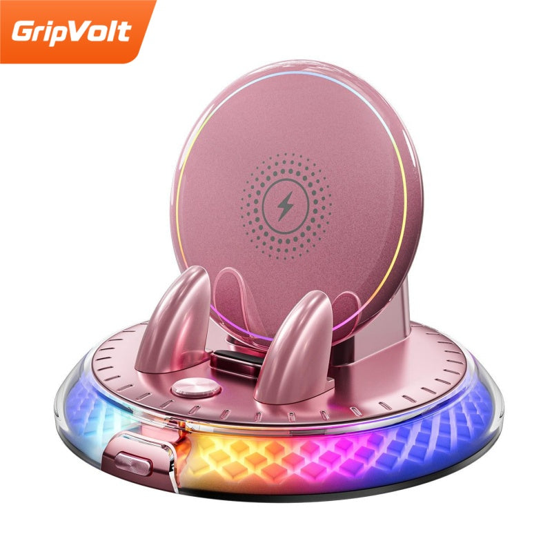 GripVolt RGB Wireless Charging Car Phone Mount | Automatic Clamping Dashboard Holder with 360° Rotation for iPhone & Android