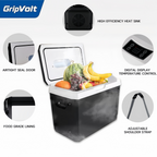 GripVolt 15L Portable Car Refrigerator & Cooler | 12V/24V DC & 220V/240V AC Electric Mini Fridge with Heating & Cooling for Car, RV & Home
