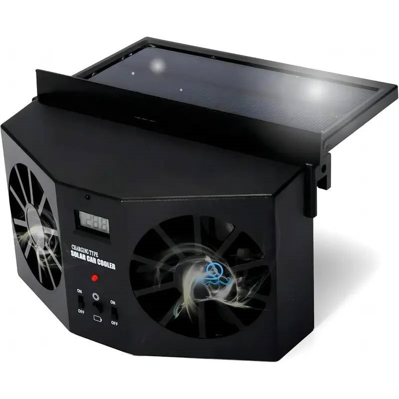 GripVolt Solar-Powered Car Window Fan | Dual Exhaust Ventilator with Temperature Display for Air Circulation, Heat Reduction & Odor Control