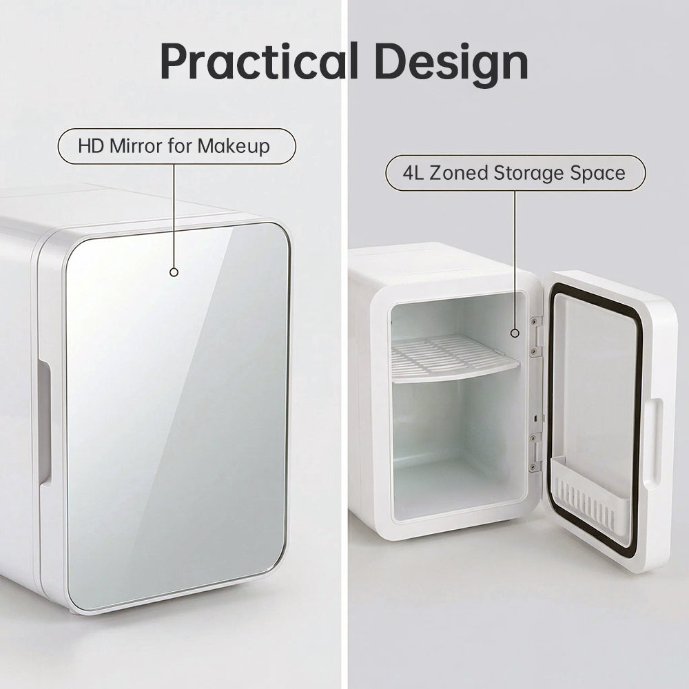 GripVolt 4L Mirror Makeup Fridge – Portable Skincare & Cosmetic Mini Fridge (White)