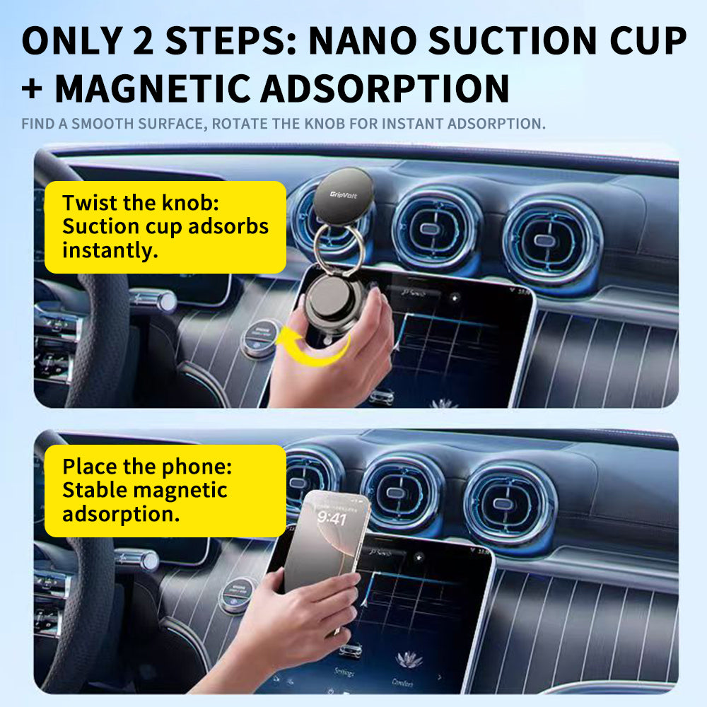 Gripvolt Vacuum Suction Cup Magnetic Car Phone Holder – 360° Rotation, Strong Sticky Base, Universal Magnet Kit