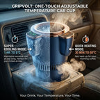GripVolt Smart Car Cup Holder Cooler & Warmer | -7°C to 60°C Thermoelectric Beverage Chiller with Aluminum Cup, Silicone Lid & LED Touch Display