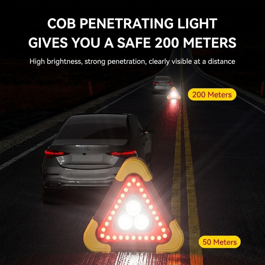 GripVolt Solar LED Emergency Warning Triangle | Rechargeable Car Breakdown Warning Light with Flashlight, SOS & Power Bank, Large & Mini Sizes