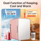 GripVolt 4L Pink Makeup Fridge with Mirror | Portable Skincare Mini Refrigerator with Cooling & Warming, USB Powered