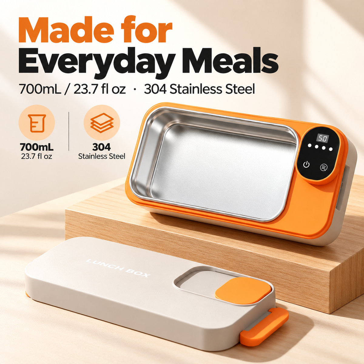 GripVolt Cordless Heated Lunch Box | Rechargeable Electric Food Warmer with Adjustable Temperature for Truck Drivers, Cars & Travel