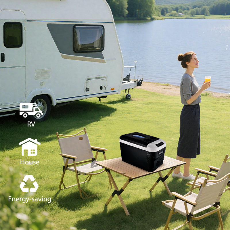 GripVolt 15L Portable Car Refrigerator & Cooler | 12V/24V DC & 220V/240V AC Electric Mini Fridge with Heating & Cooling for Car, RV & Home