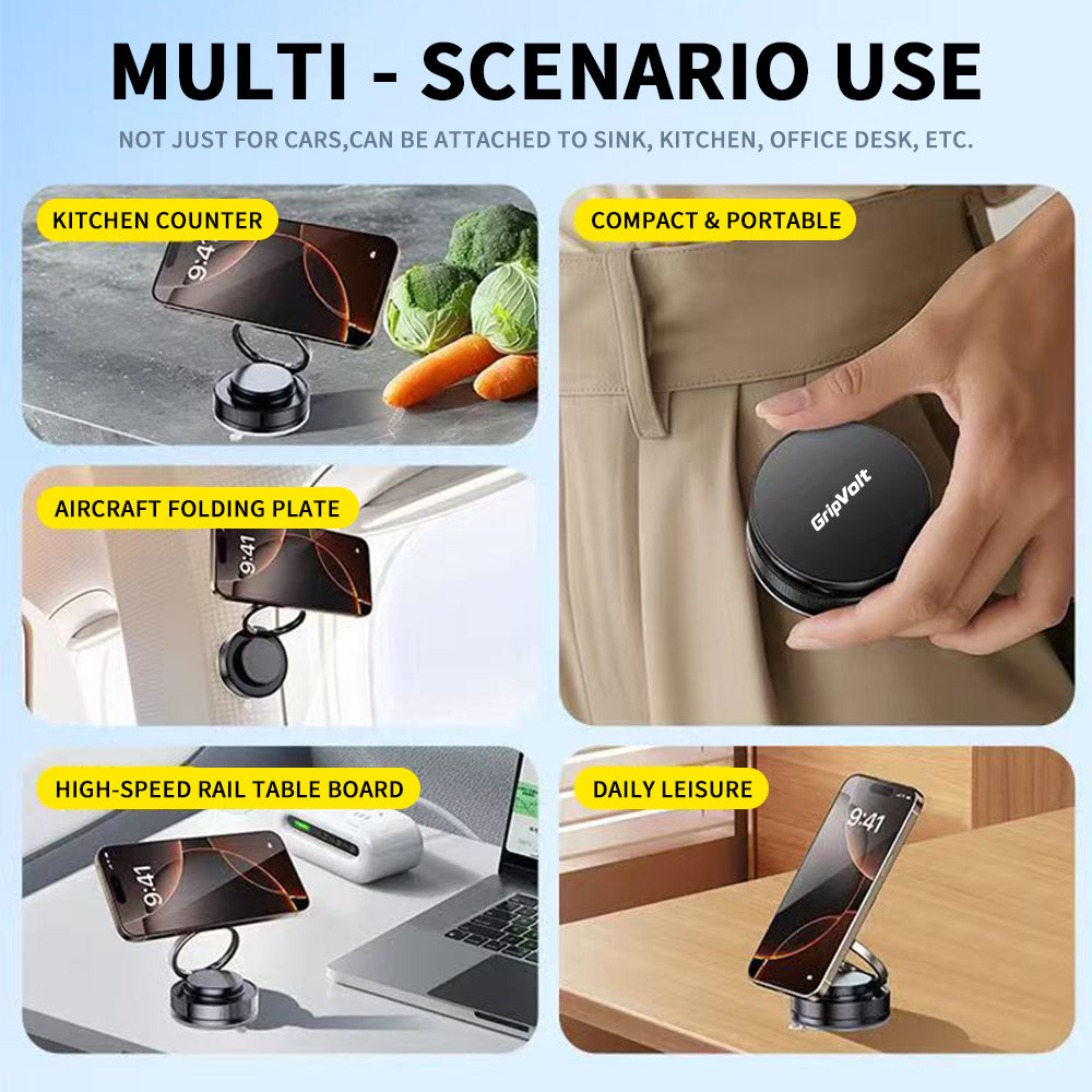 Gripvolt Vacuum Suction Cup Magnetic Car Phone Holder – 360° Rotation, Strong Sticky Base, Universal Magnet Kit