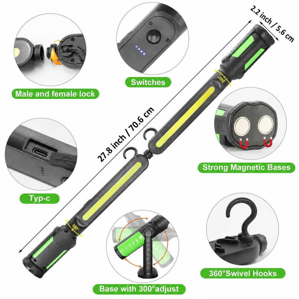 GripVolt 2-in-1 Rechargeable LED Work Light | 2400LM Magnetic Underhood Mechanic Light with Dual Hooks, 4400mAh Battery & 360° Adjustable Design