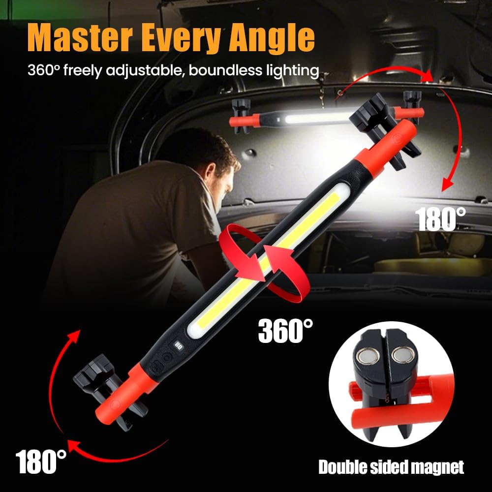 Gripvolt 4-in-1 Auto Repair Light Bar – Magnetic, Hook & Clip at Both Ends, 4 Modes (White/Red Strobe), USB Rechargeable – Versatile Work Light for Car Repair, Emergency, Home & Garage