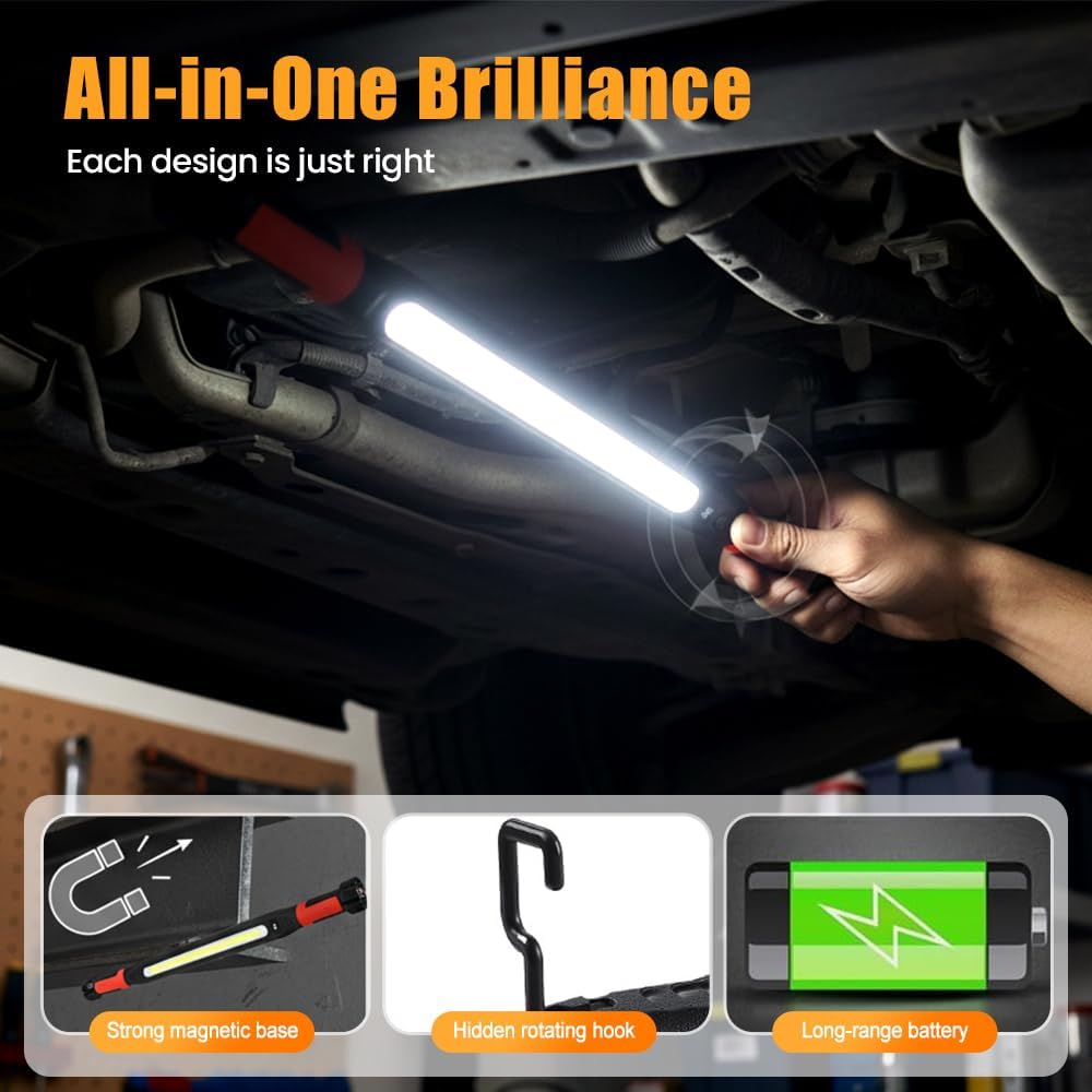 Gripvolt 4-in-1 Auto Repair Light Bar – Magnetic, Hook & Clip at Both Ends, 4 Modes (White/Red Strobe), USB Rechargeable – Versatile Work Light for Car Repair, Emergency, Home & Garage