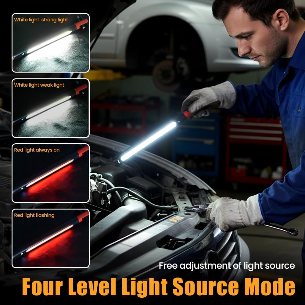 Gripvolt 4-in-1 Auto Repair Light Bar – Magnetic, Hook & Clip at Both Ends, 4 Modes (White/Red Strobe), USB Rechargeable – Versatile Work Light for Car Repair, Emergency, Home & Garage